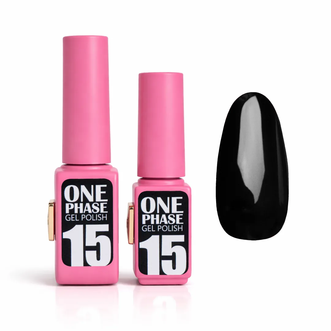 Pink Gel Polish One Phase №15 – jednofázový gel lak v černé barvě image 1 Pink Gel Polish One Phase №15 – jednofázový gel lak v černé barvě